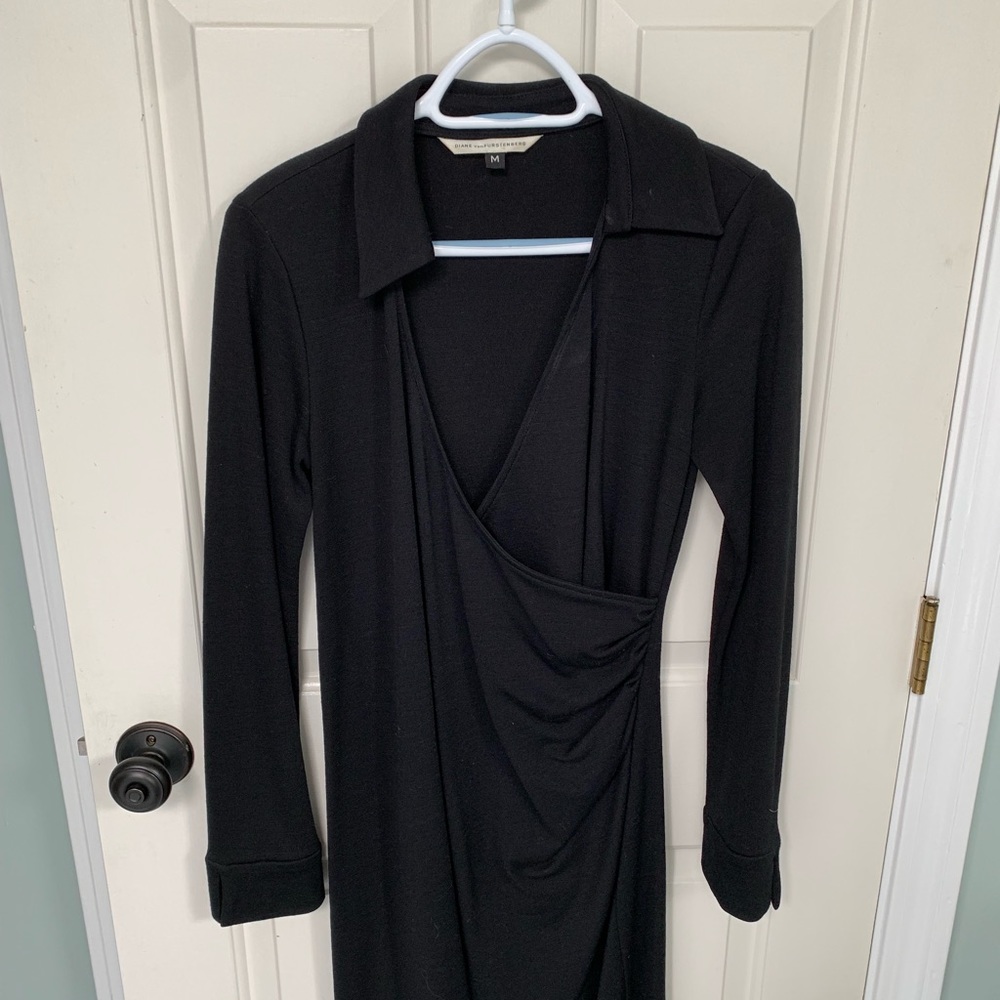 Diane Von Furstenberg black wool dress, M